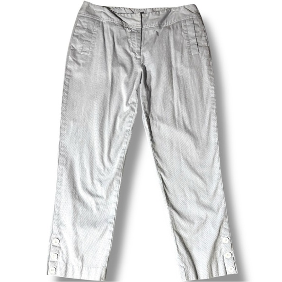 Rafaella Blue and White Pinstriped High Rise Cropped Capri Trousers with Buttons - Picture 6 of 16